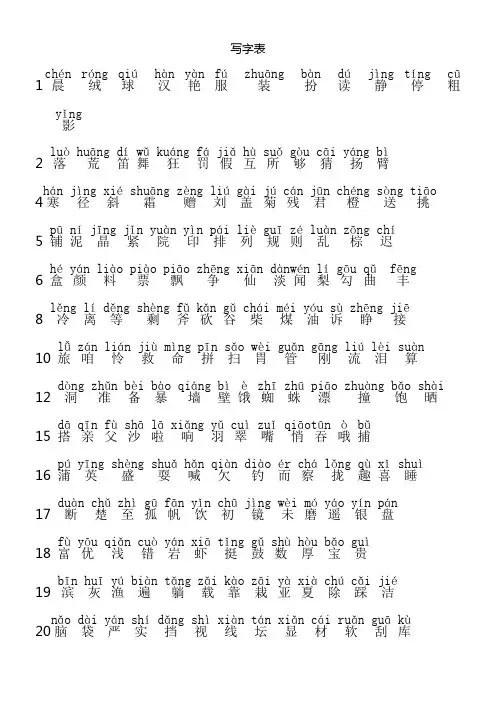部编版三年级上册生字表和词语表