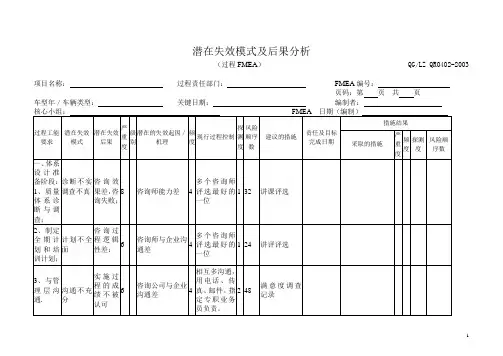 过程FMEA分析报告