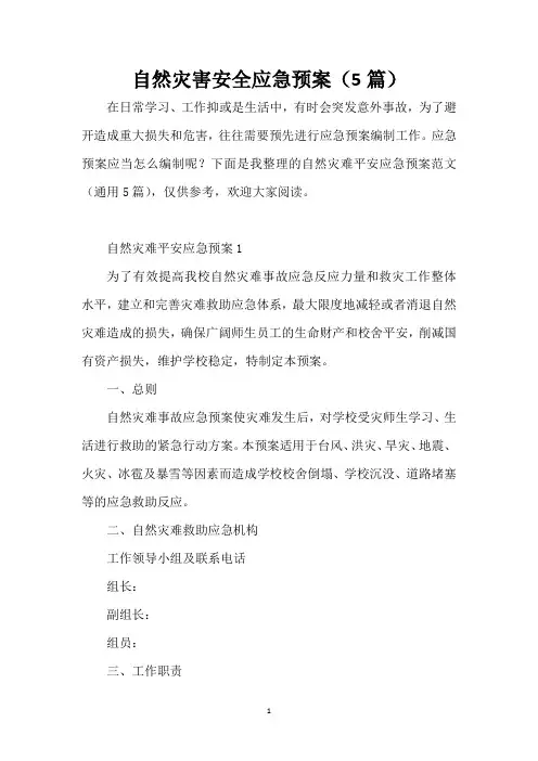 自然灾害安全应急预案(5篇)