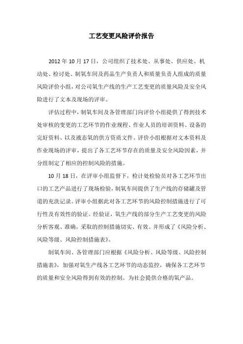 工艺变更风险评价报告