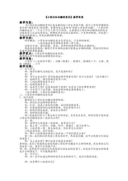 六年级下册科学教案- 2.4 小苏打和白醋的变化 ｜教科版