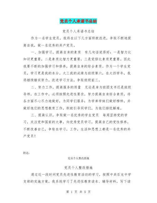 党员个人承诺书总结