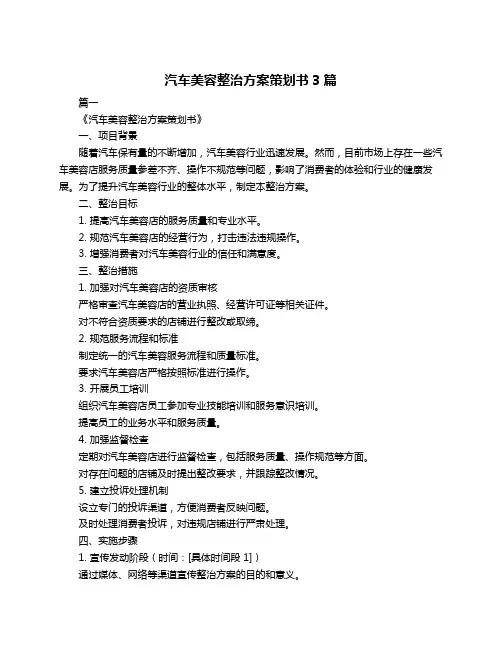 汽车美容整治方案策划书3篇