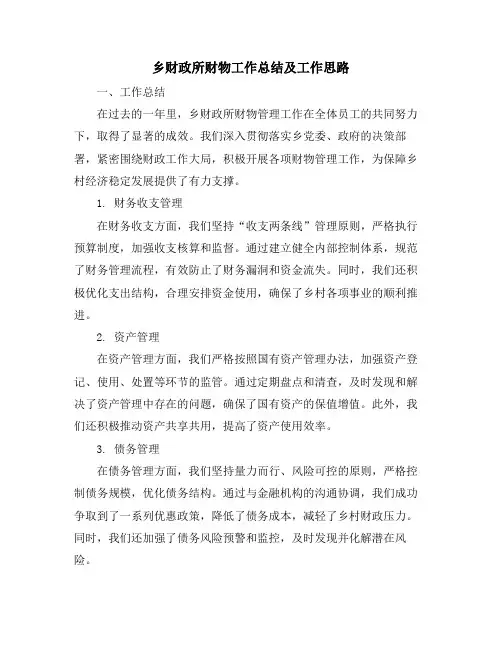 乡财政所财物工作总结及工作思路