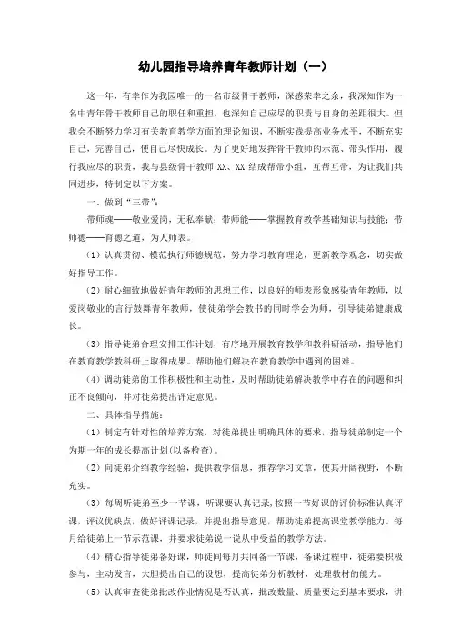 幼儿园指导培养青年教师工作计划