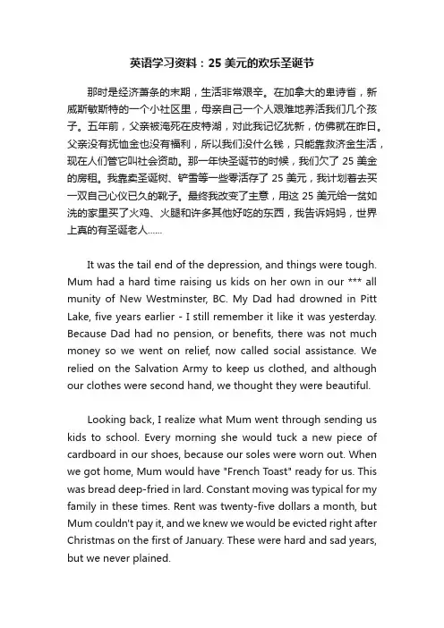 英语学习资料：25美元的欢乐圣诞节