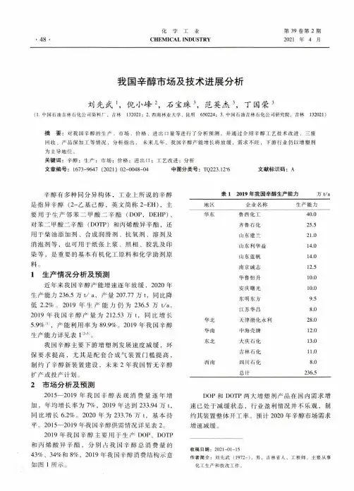 我国辛醇市场及技术进展分析