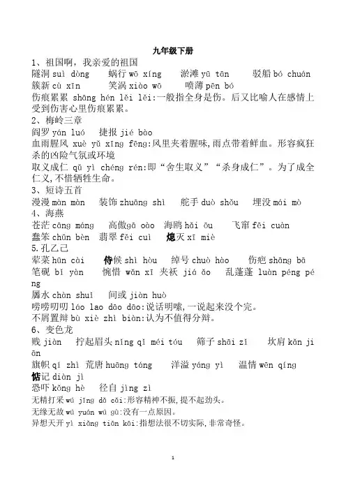 (完整)部编版语文九年级下册生字词整理
