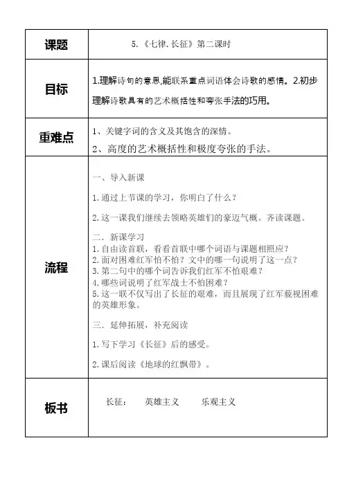 市教研课比赛课公开课教学设计一等奖《七律.长征》第二课时