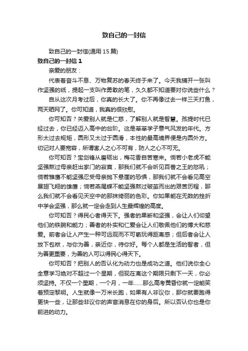 致自己的一封信（通用15篇）