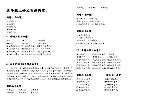 三年级上册部编版必背、选背内容
