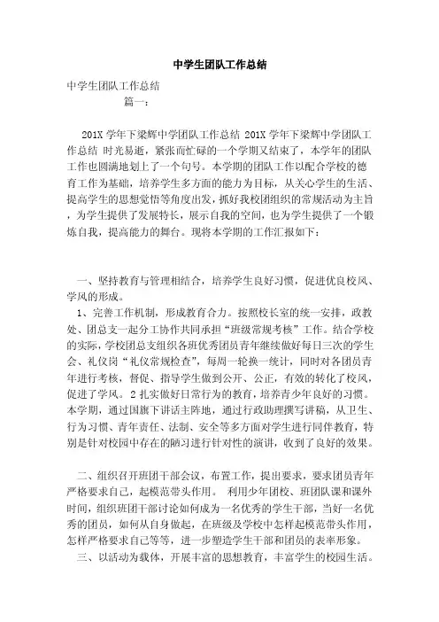 中学生团队工作总结（范本）