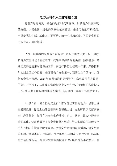 2020年电力公司个人工作总结3篇