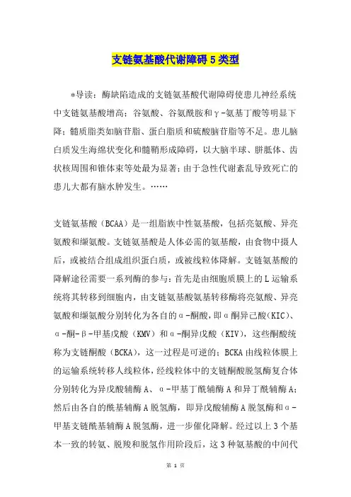 支链氨基酸代谢障碍5类型