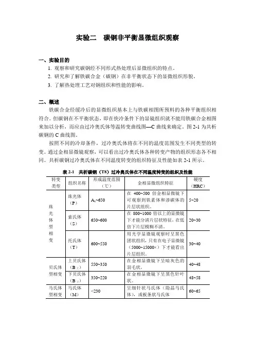 实验二  碳钢非平衡显微组织观察