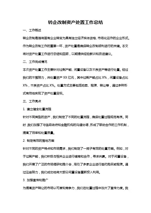 转企改制资产处置工作总结