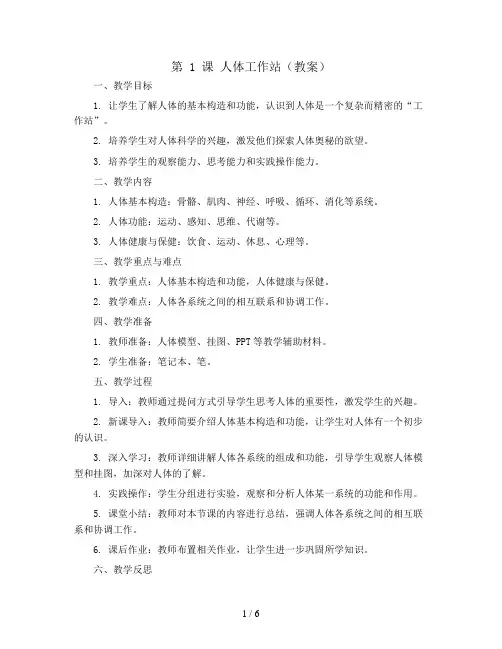 第 1 课 人体工作站(教案)全国通用五年级下册综合实践活动