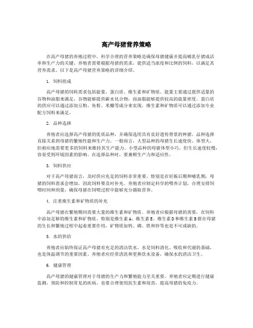 高产母猪营养策略