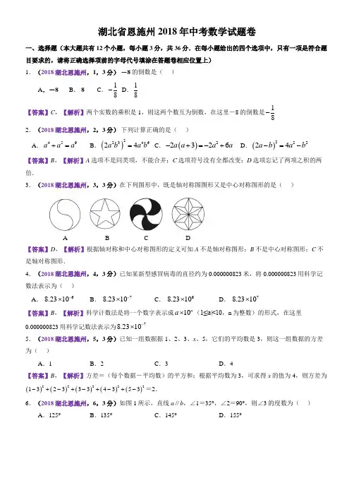 2018湖北恩施州中考数学解析