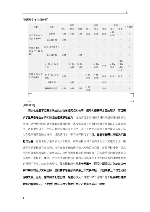 全国2018届高三英语二轮复习试题：专题四 七选五 练习 Word版含解析
