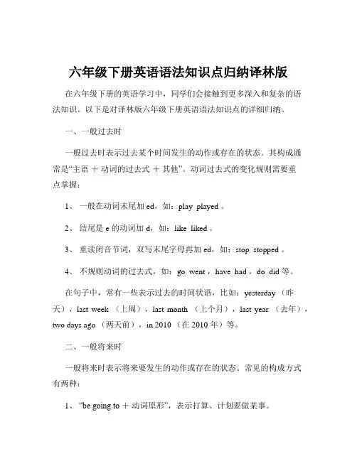 六年级下册英语语法知识点归纳译林版