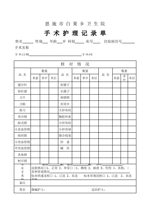 手术护理清点记录单 Microsoft Excel 工作表