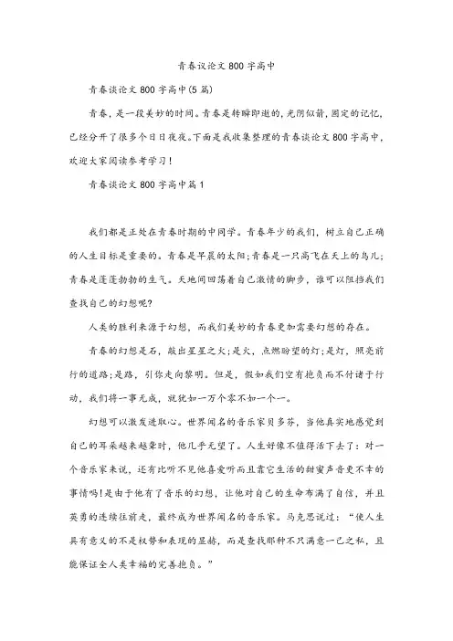 青春议论文800字高中