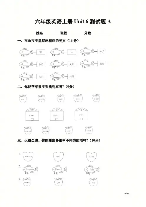 (人教PEP)六年级英语上册Unit 6测试题AB卷