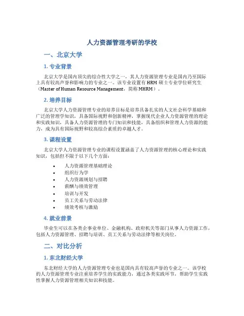 人力资源管理考研的学校
