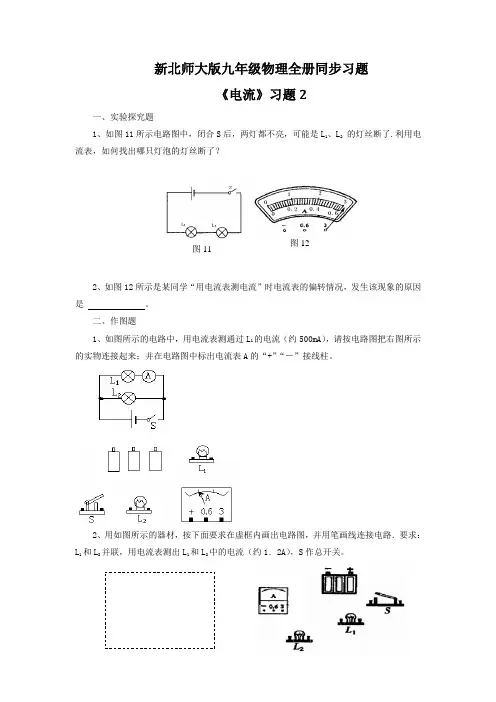 新北师大版九年级物理全册同步习题《电流》习题2