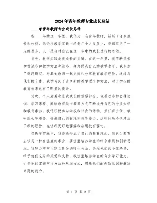 2024年青年教师专业成长总结