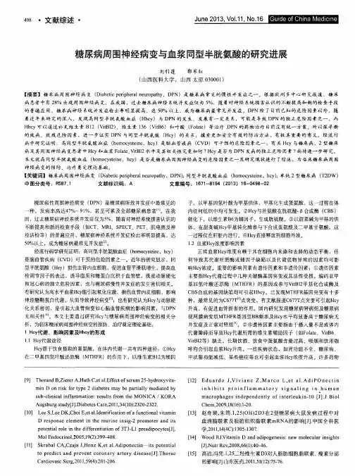 糖尿病周围神经病变与血浆同型半胱氨酸的研究进展