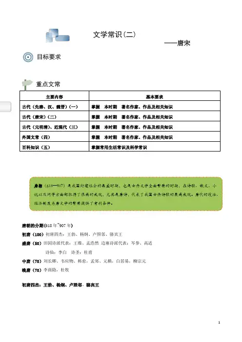 六年级下册语文讲义-小升初文学常识(二)古代(唐宋)(含答案)