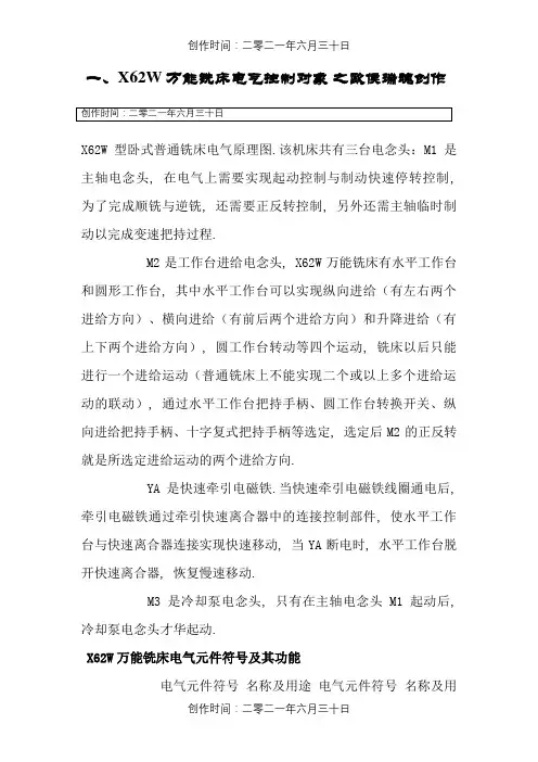 X62W万能铣床电气控制原理图及过程