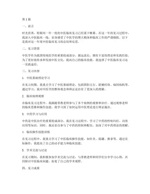 中医临床见习年度总结(3篇)