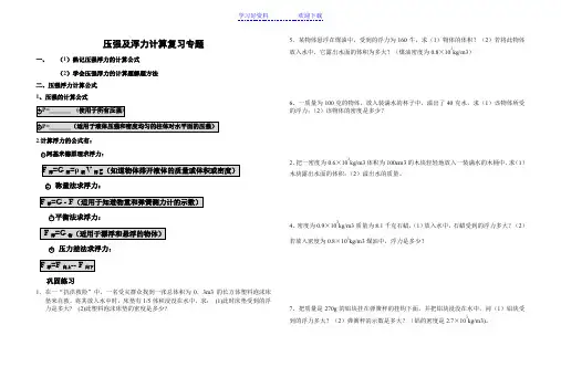 八年级物理浮力及压强专题计算题