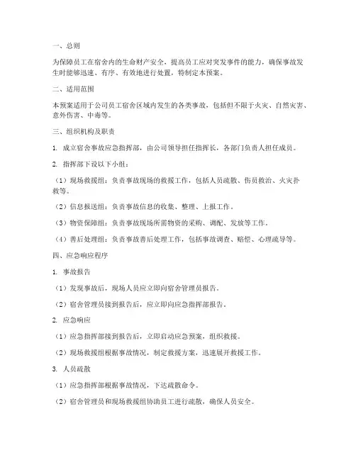 员工宿舍事故应急预案