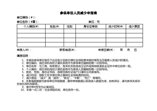 参保单位人员减少申报表