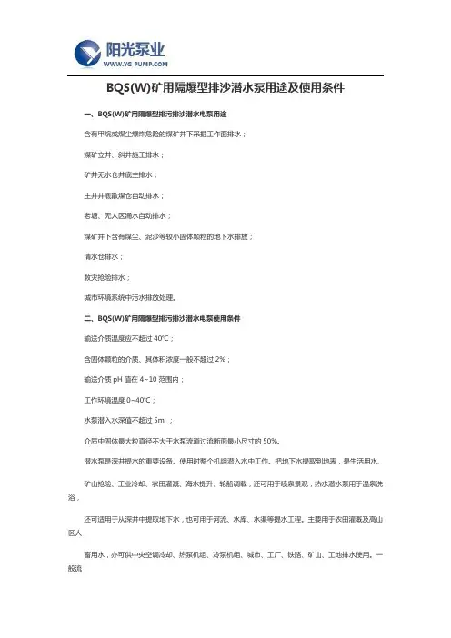 BQS(W)矿用隔爆型排沙潜水泵用途及使用条件