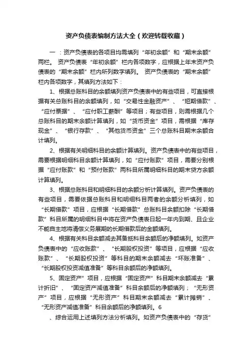 资产负债表编制方法大全（欢迎转载收藏）