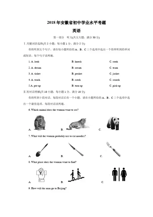 2018年安徽省中考英语试卷及答案