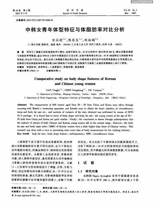 中韩女青年体型特征与体脂肪率对比分析