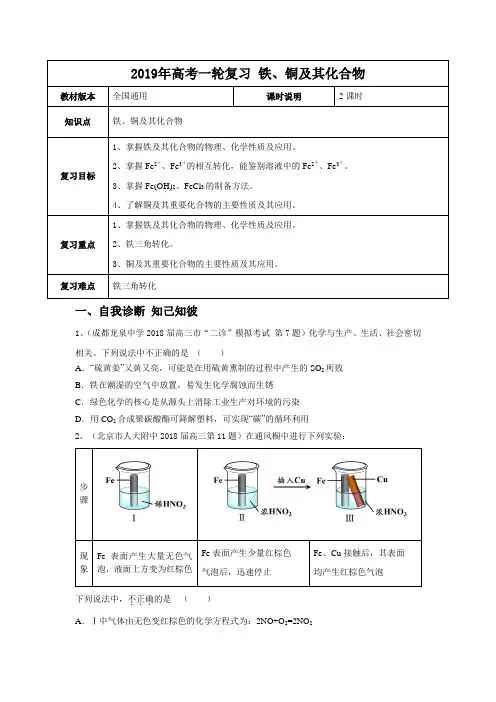 【2019年高考一轮复习】化学 全国通用版  铁、铜及其化合物教案