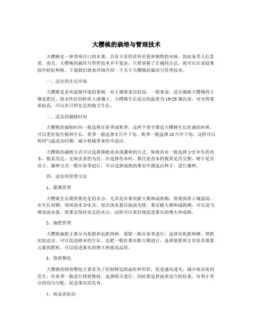大樱桃的栽培与管理技术
