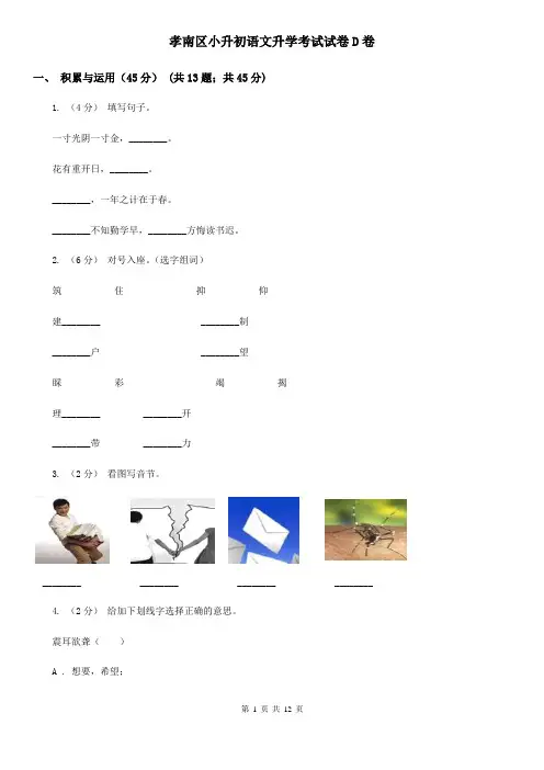 孝南区小升初语文升学考试试卷D卷