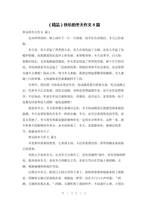 (精品)快乐的冬天作文4篇