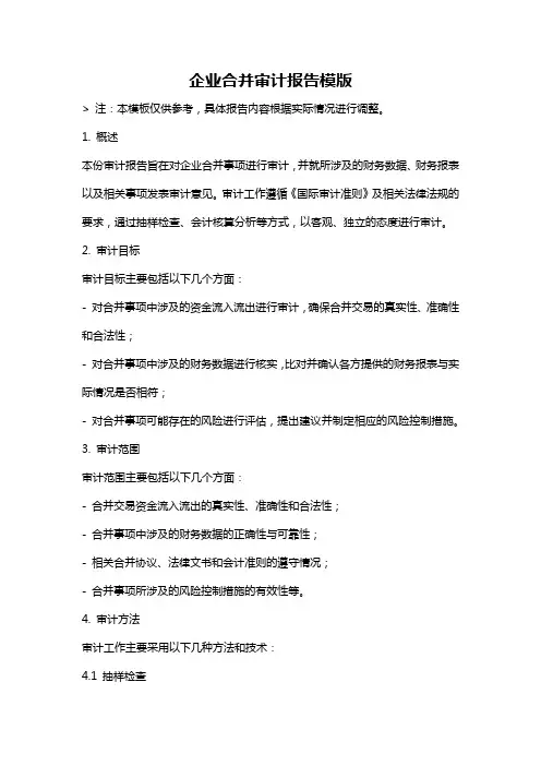 企业合并审计报告模版