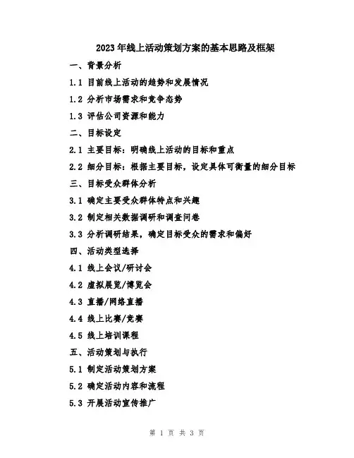 2023年线上活动策划方案的基本思路及框架