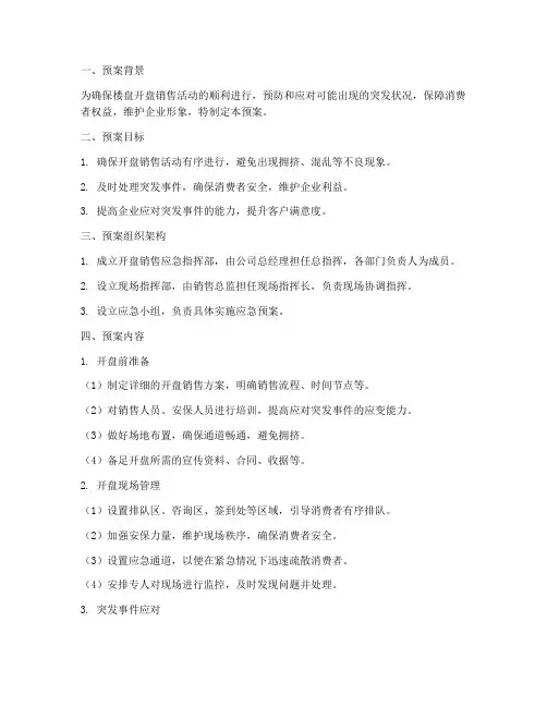 楼盘开盘销售应急预案