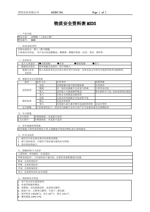 冰醋酸MSDS